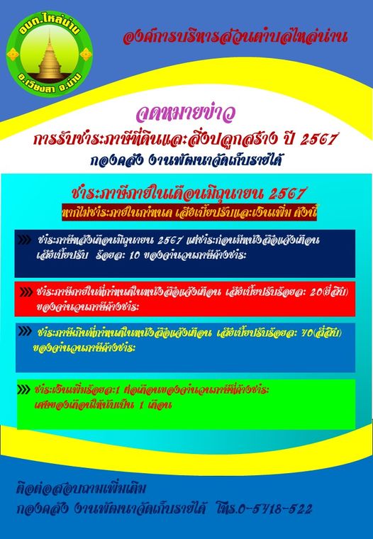 จดหมายข่าว การรับชำระภาษีที่ดินและสิ่งปลุกสร้าง ประจำปี 2567